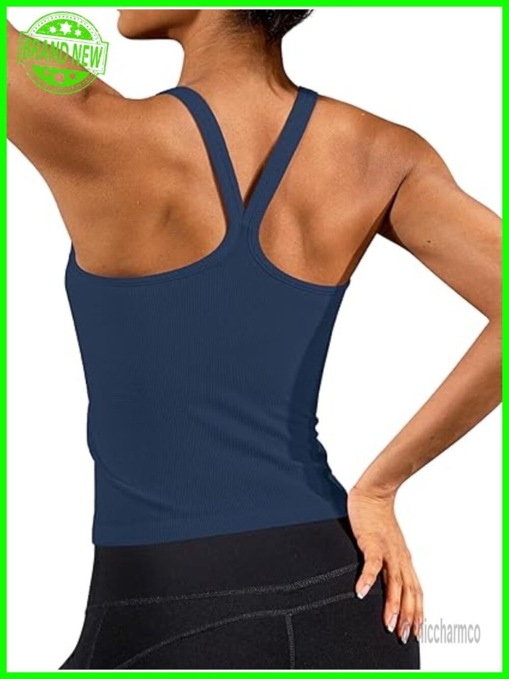 Ribbed Waffle Knit Workout Tank Top Built-in Bra Racerback Athletic Top